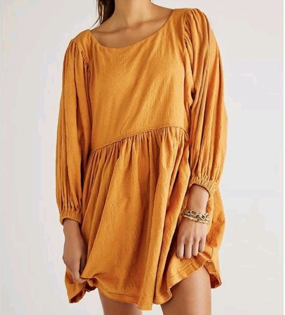 Free People Beach Get Obsessed *In Yellow* Babydoll Cotton Mini Dress Large